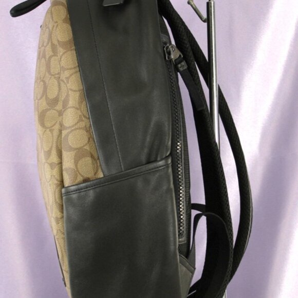 Coach Signature Canvas & Leather Backpack Brown Black - Picture 3 of 10